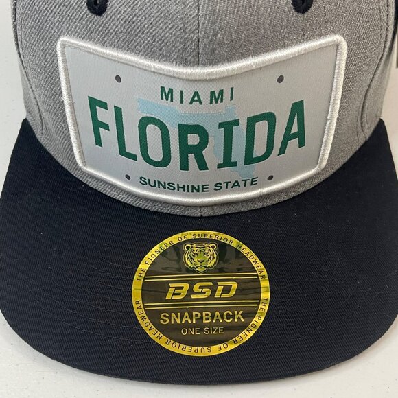 Miami Florida Snapback Hat Sunshine State Gray & Black Adjustable Cap By BSD - Picture 3 of 9